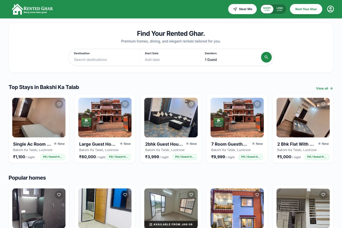 Rented Ghar — Airbnb-style Rental & Stay Booking Platform